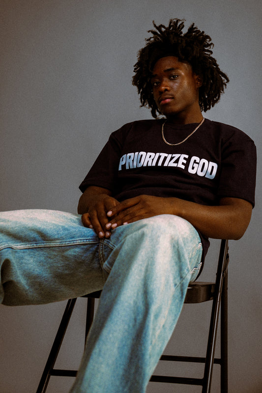 Black “Prioritize God” oversized tees